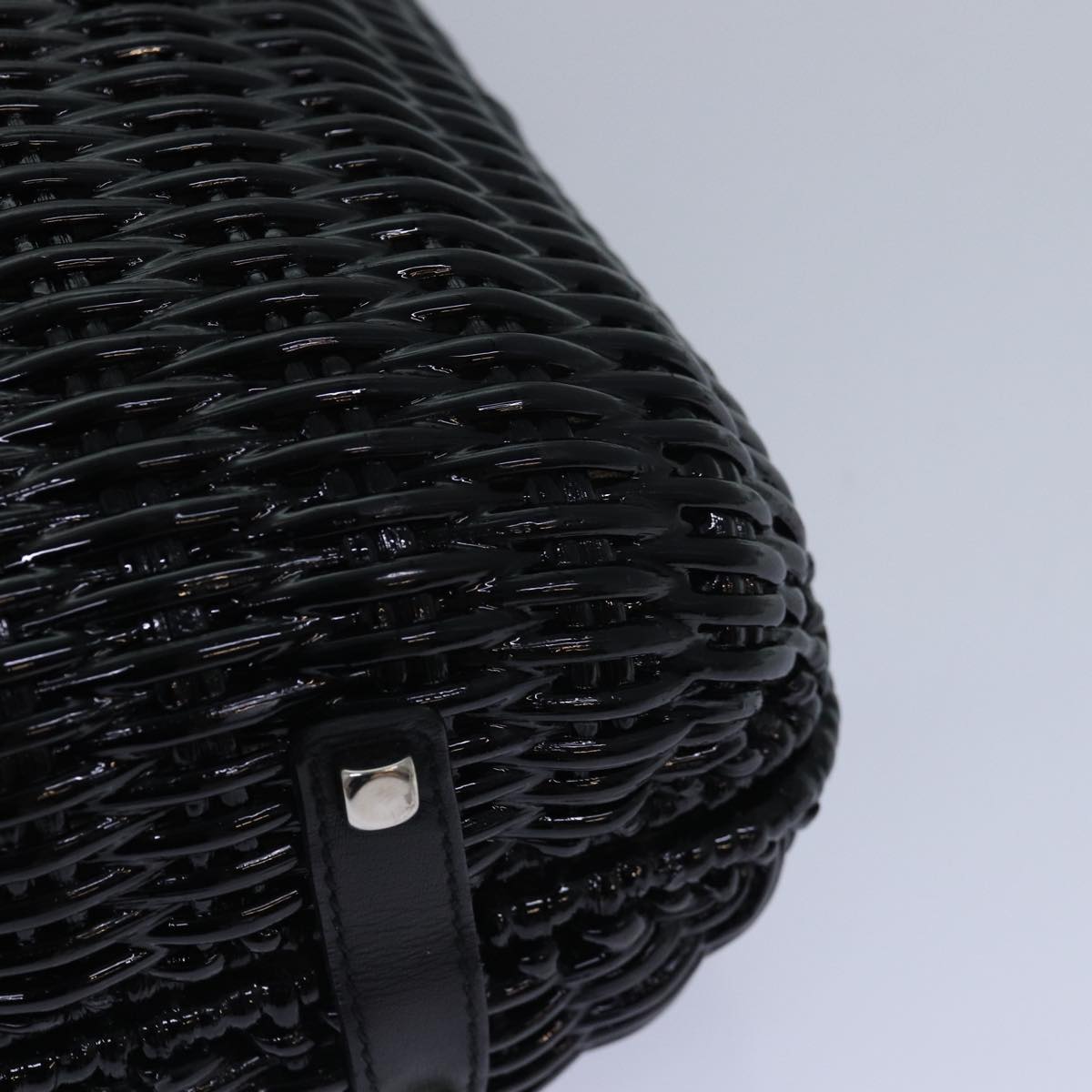 Salvatore Ferragamo Gancini Hand Bag Raffia Black Auth 80250