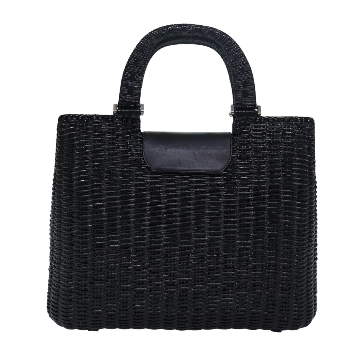 Salvatore Ferragamo Gancini Hand Bag Raffia Black Auth 80250