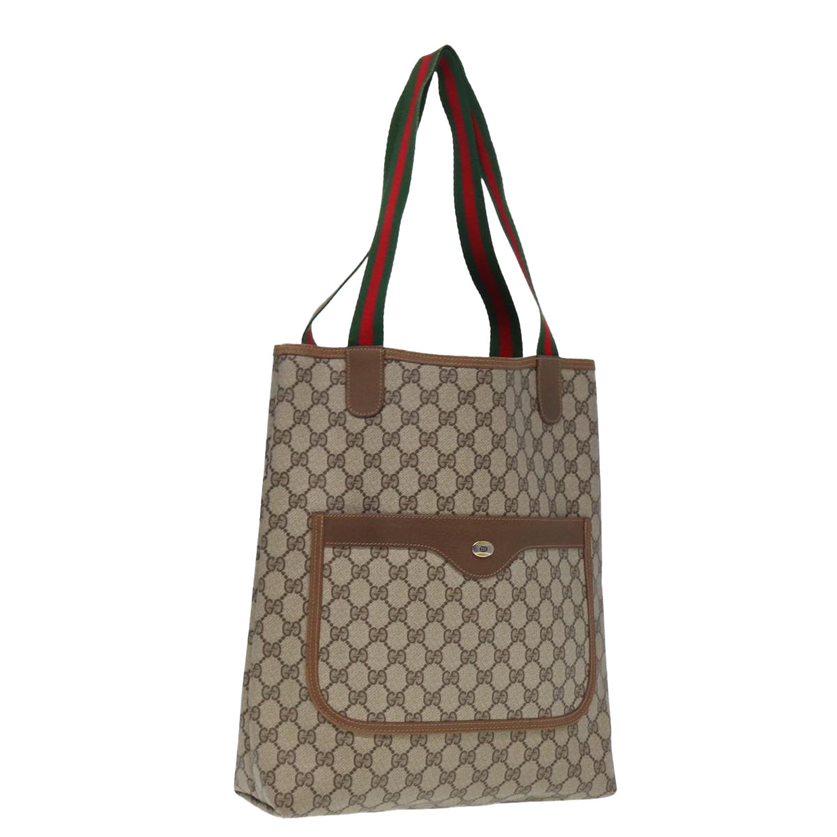 GUCCI GG Canvas Web Sherry Line Tote Bag PVC Leather Beige Green Red Auth 80257