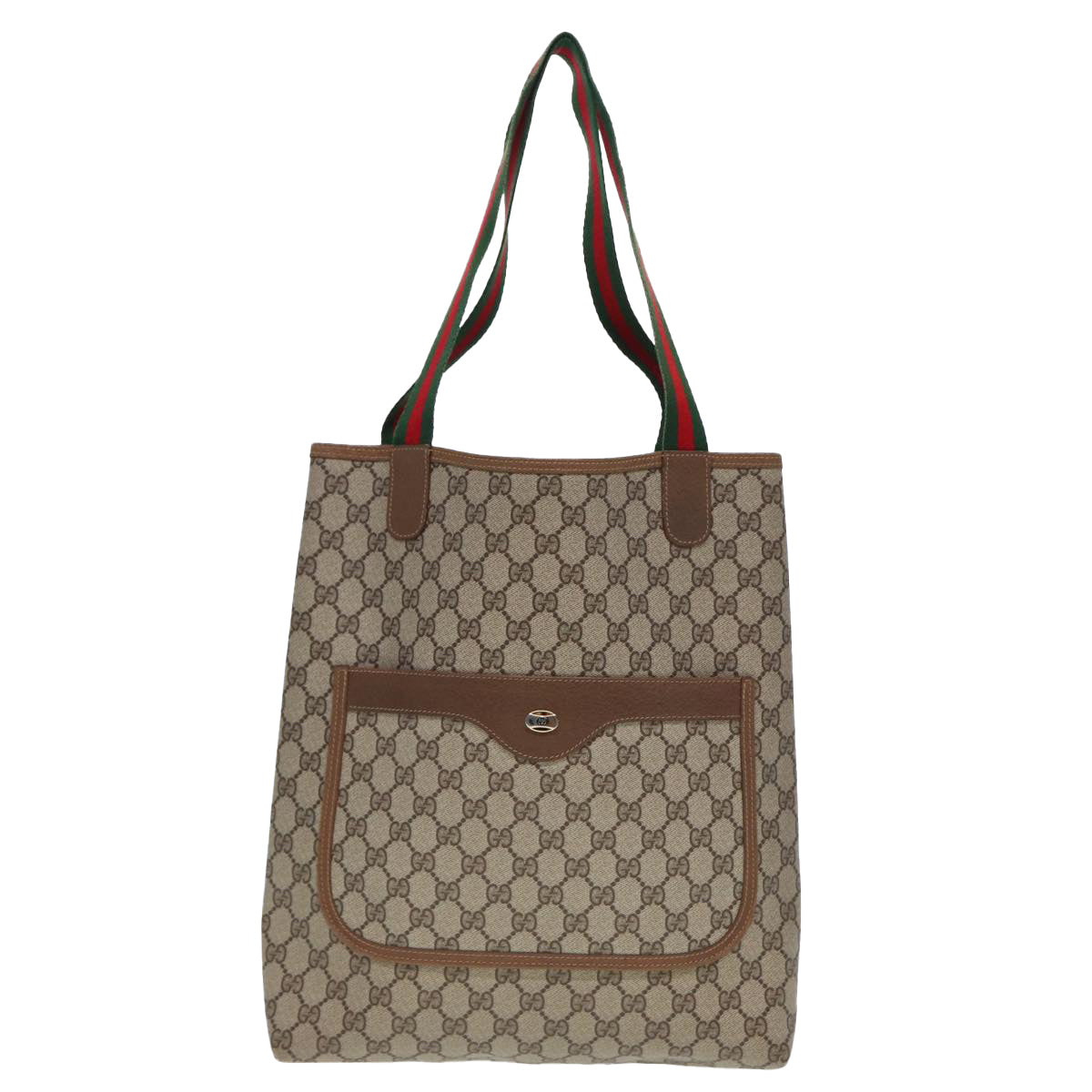 GUCCI GG Canvas Web Sherry Line Tote Bag PVC Leather Beige Green Red Auth 80257