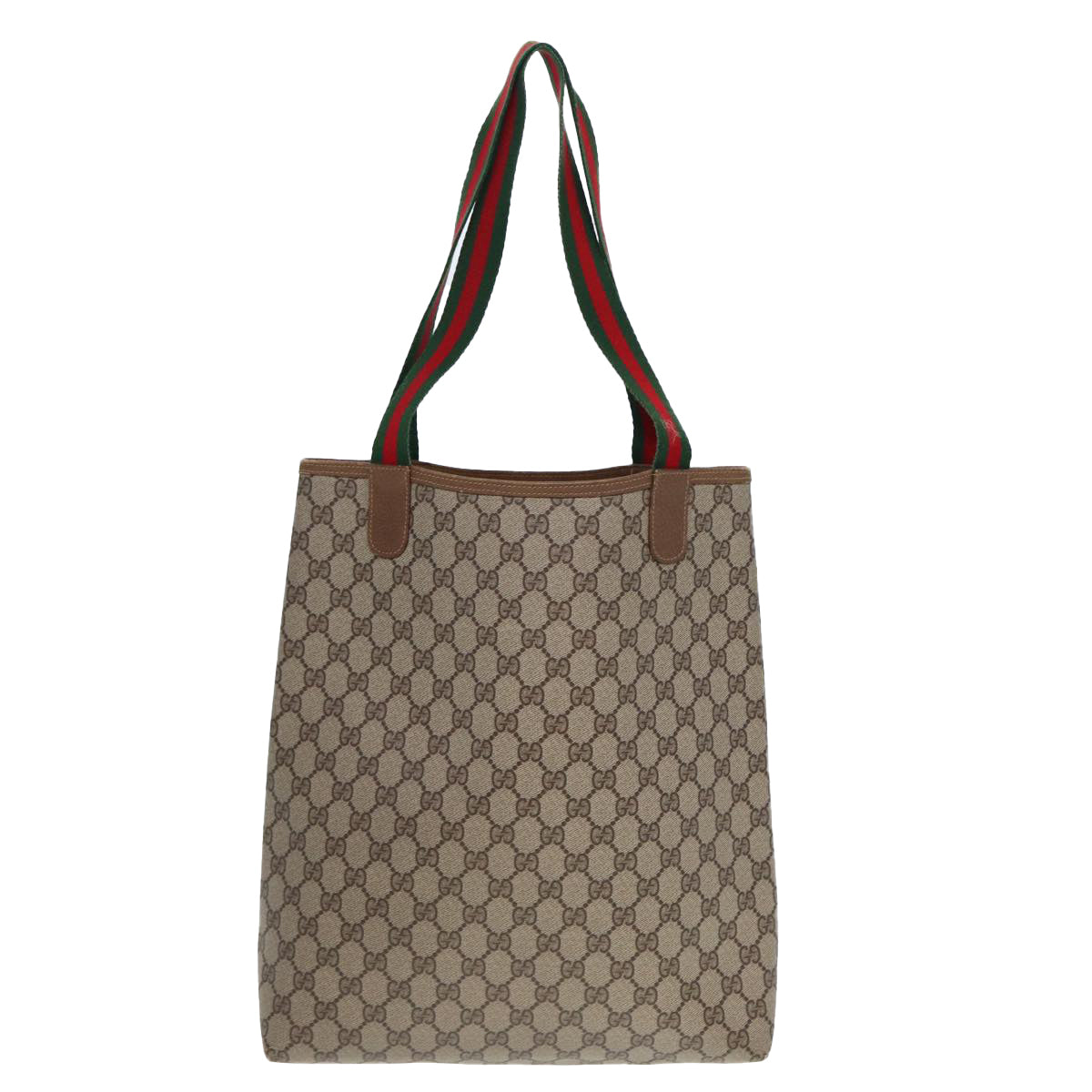 GUCCI GG Canvas Web Sherry Line Tote Bag PVC Leather Beige Green Red Auth 80257