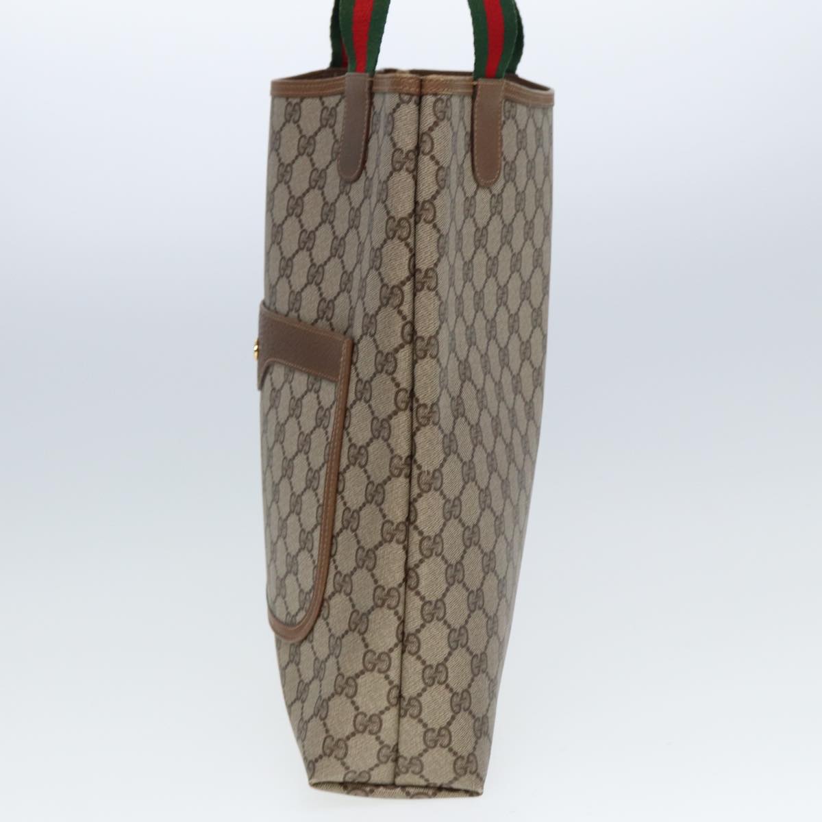 GUCCI GG Canvas Web Sherry Line Tote Bag PVC Leather Beige Green Red Auth 80257