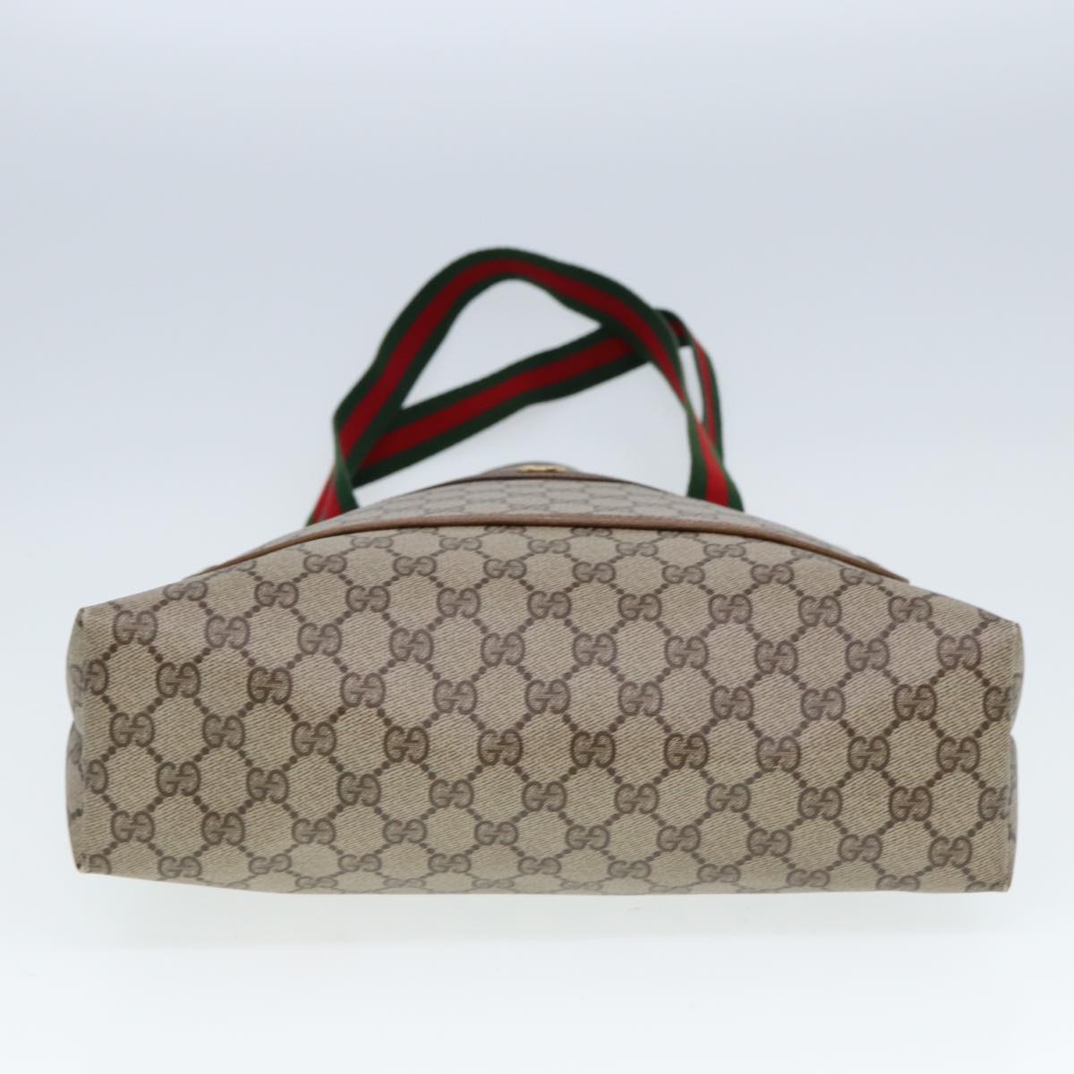 GUCCI GG Canvas Web Sherry Line Tote Bag PVC Leather Beige Green Red Auth 80257