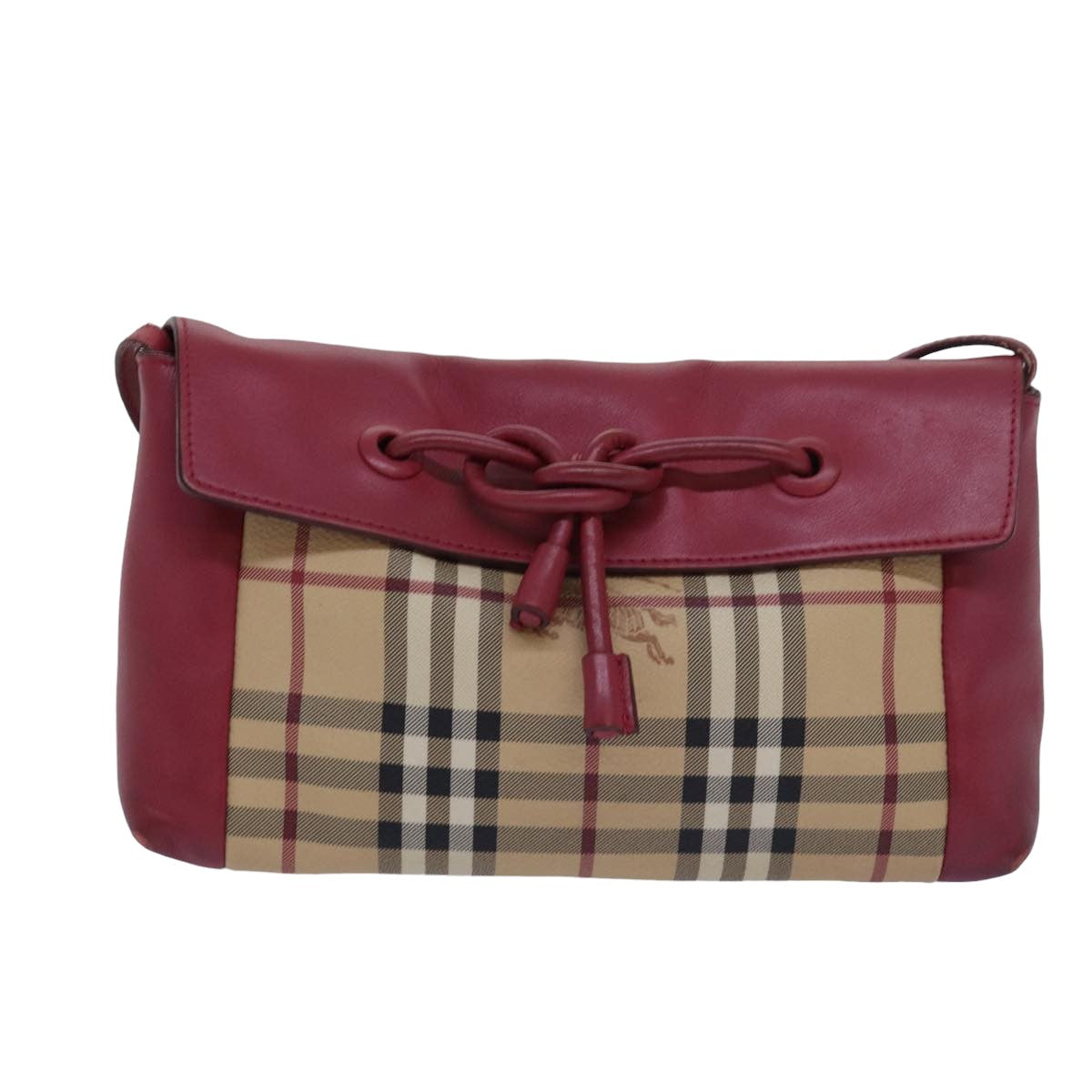 BURBERRY Nova Check Shoulder Bag PVC Leather Beige Red Auth 80259