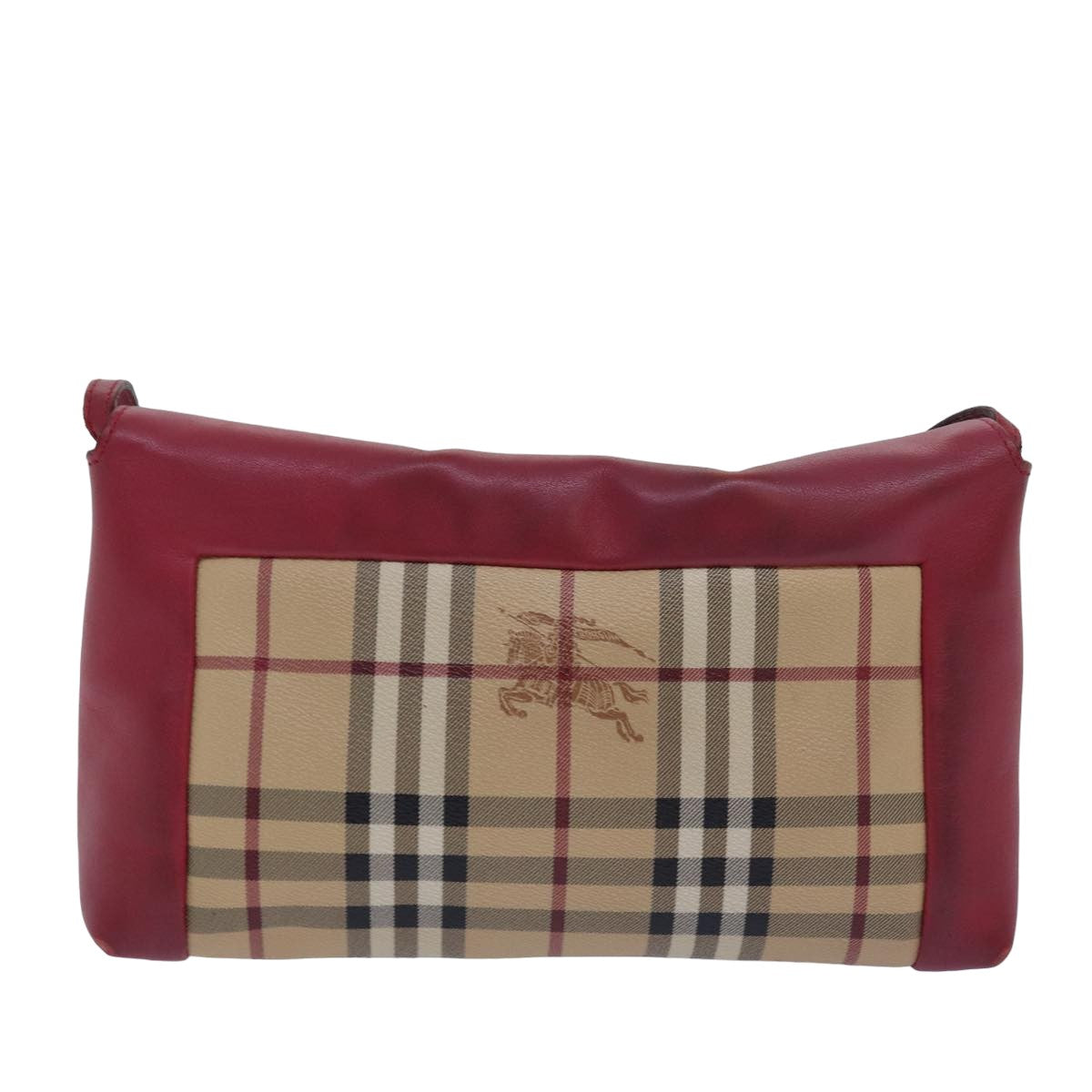 BURBERRY Nova Check Shoulder Bag PVC Leather Beige Red Auth 80259 - 0