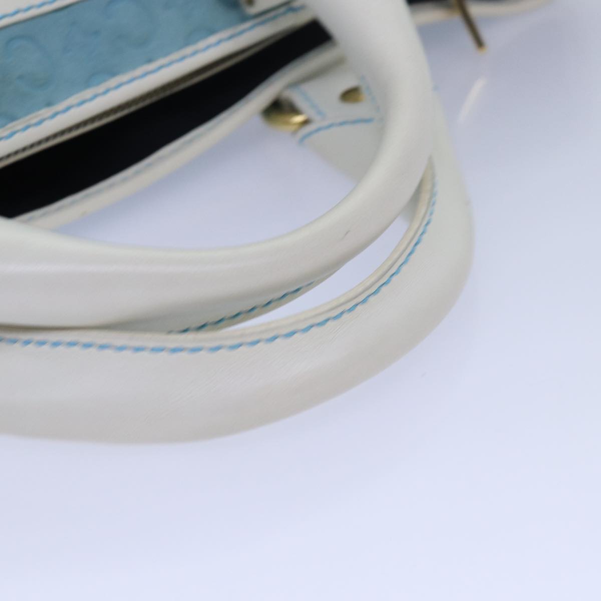 CELINE C Macadam Canvas Hand Bag Suede Light Blue White Auth 80260