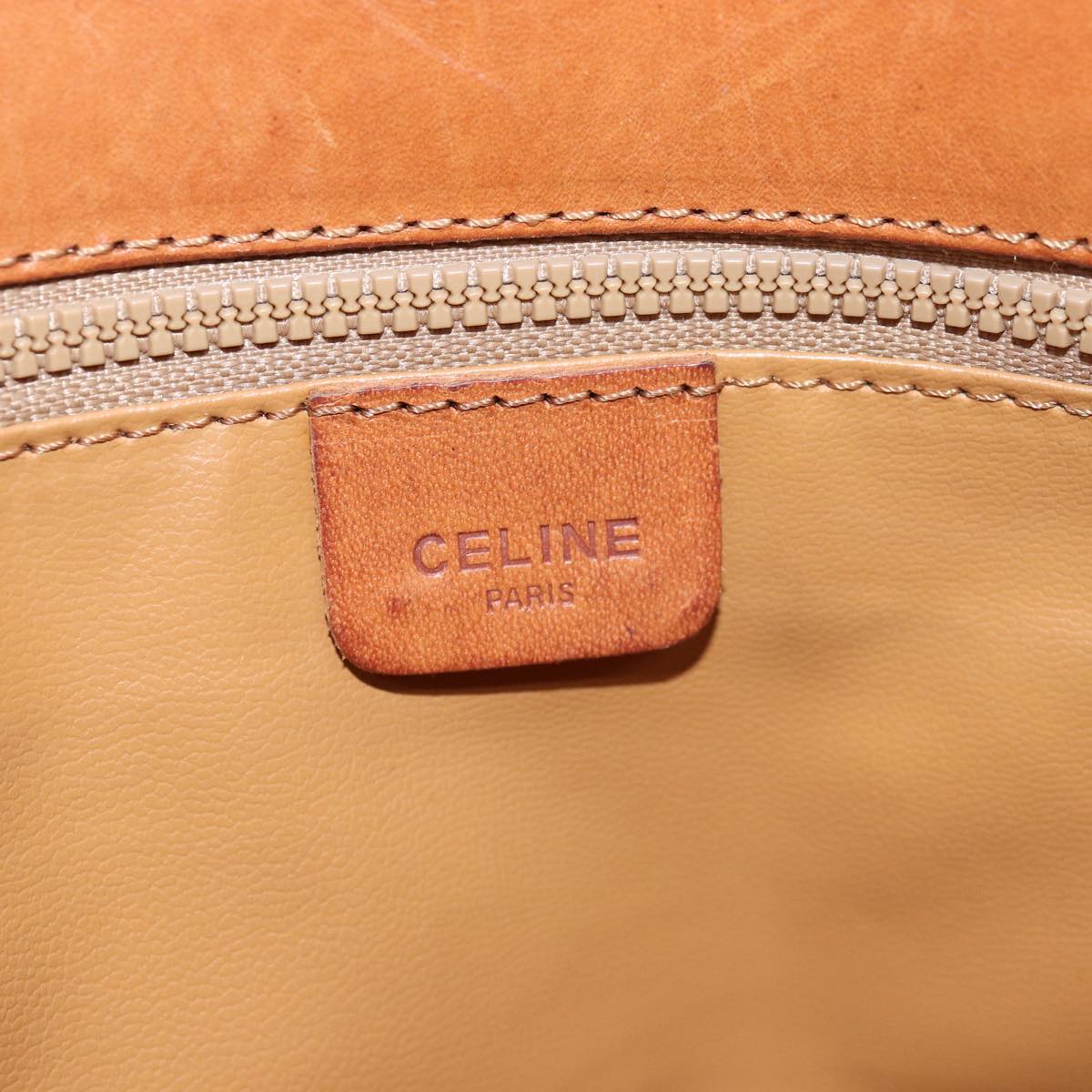 CELINE Macadam Canvas Shoulder Bag Beige Auth 80570