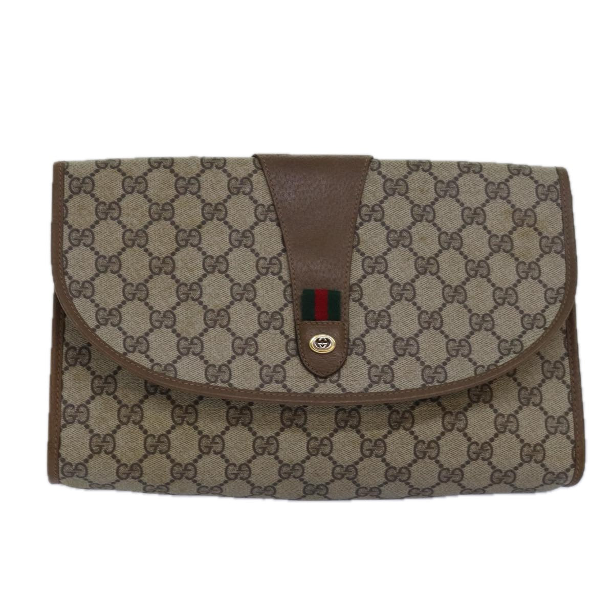 GUCCI GG Supreme Web Sherry Line Clutch Bag PVC Beige Red 89 01 031 Auth 80603