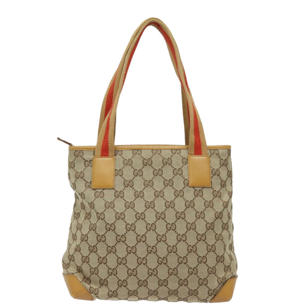 GUCCI GG Canvas Sherry Line Hand Bag Beige Red Brown 019 0402 Auth 80606 - 0