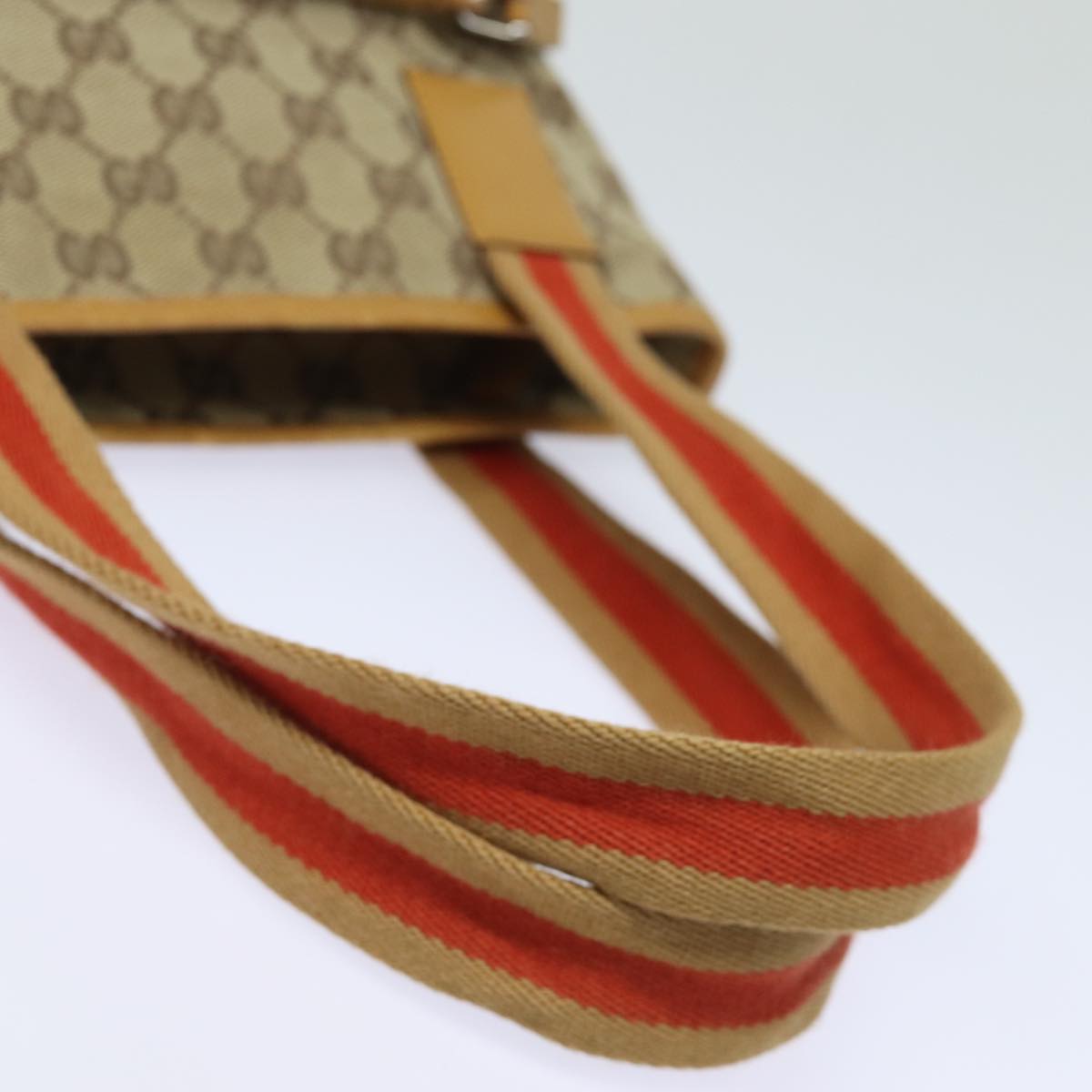 GUCCI GG Canvas Sherry Line Hand Bag Beige Red Brown 019 0402 Auth 80606