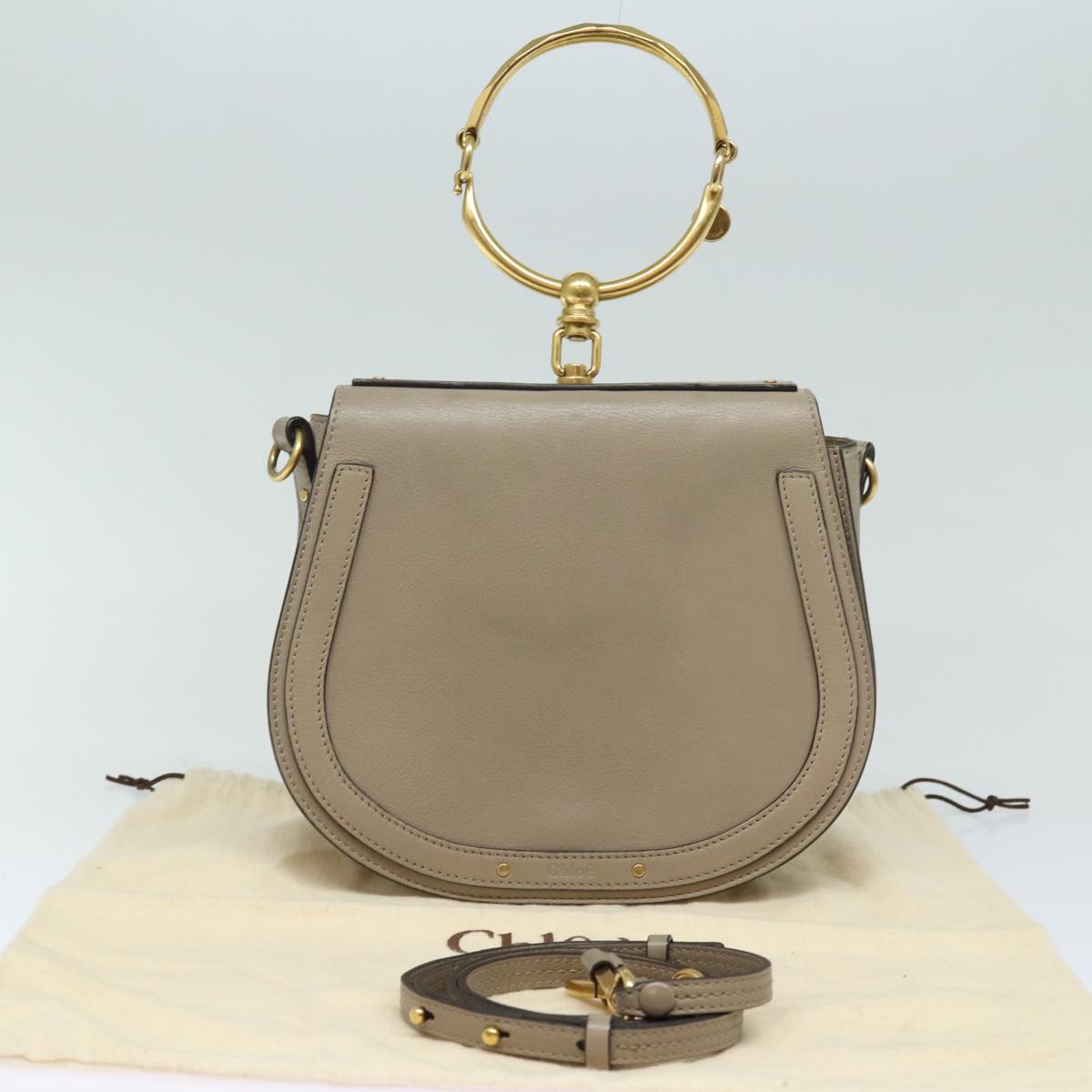 Chloe Nile Hand Bag Leather 2way Beige Auth 80607