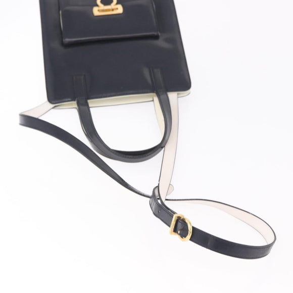 Salvatore Ferragamo Gancini Hand Bag Patent leather 2way Black Auth 80608