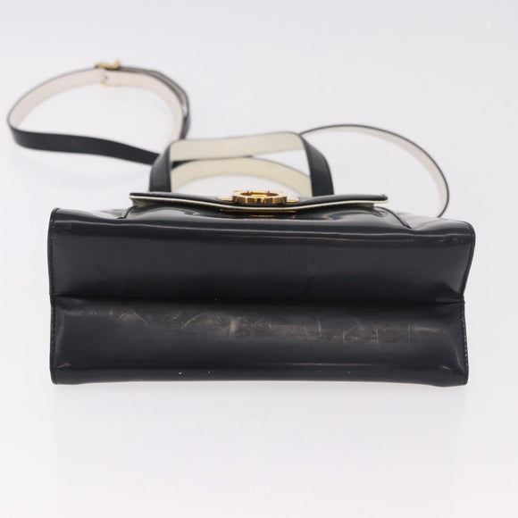 Salvatore Ferragamo Gancini Hand Bag Patent leather 2way Black Auth 80608