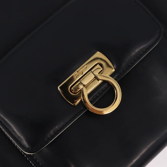 Salvatore Ferragamo Gancini Hand Bag Patent leather 2way Black Auth 80608