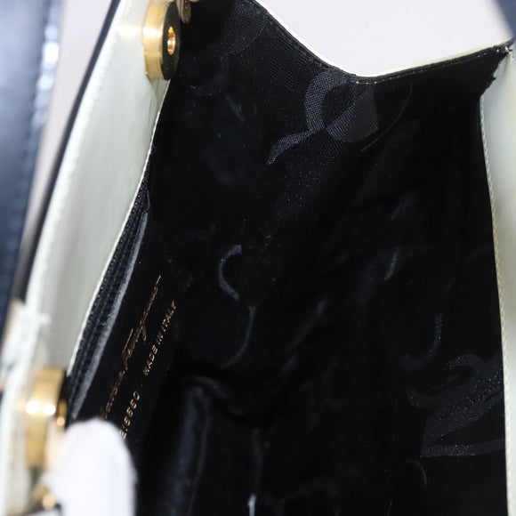 Salvatore Ferragamo Gancini Hand Bag Patent leather 2way Black Auth 80608