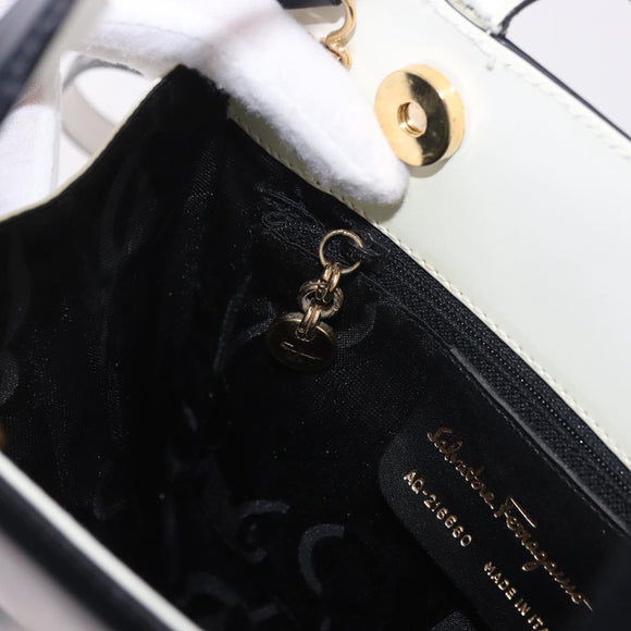 Salvatore Ferragamo Gancini Hand Bag Patent leather 2way Black Auth 80608