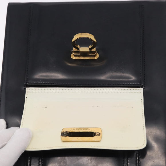 Salvatore Ferragamo Gancini Hand Bag Patent leather 2way Black Auth 80608