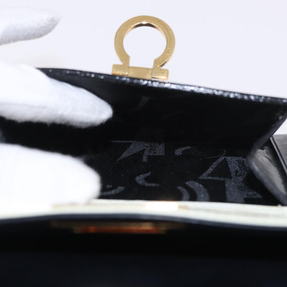 Salvatore Ferragamo Gancini Hand Bag Patent leather 2way Black Auth 80608