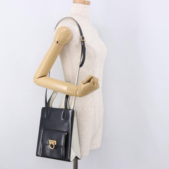 Salvatore Ferragamo Gancini Hand Bag Patent leather 2way Black Auth 80608
