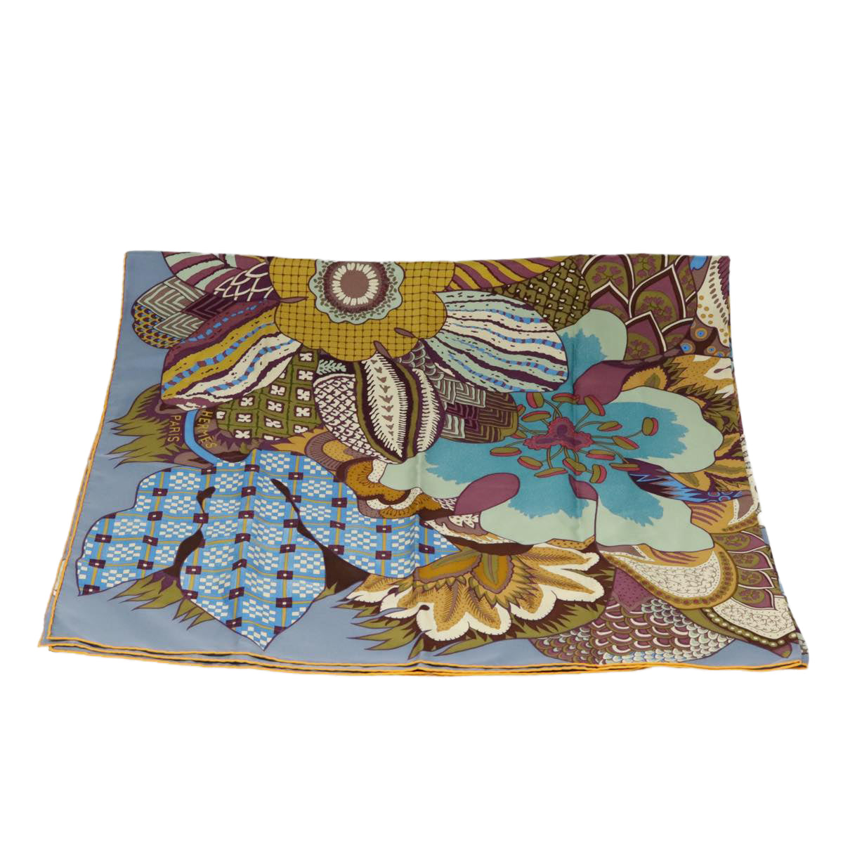 HERMES Carre 135 Scarf FLEURS D'INDIENNES Silk Purple Multicolor Auth 80609