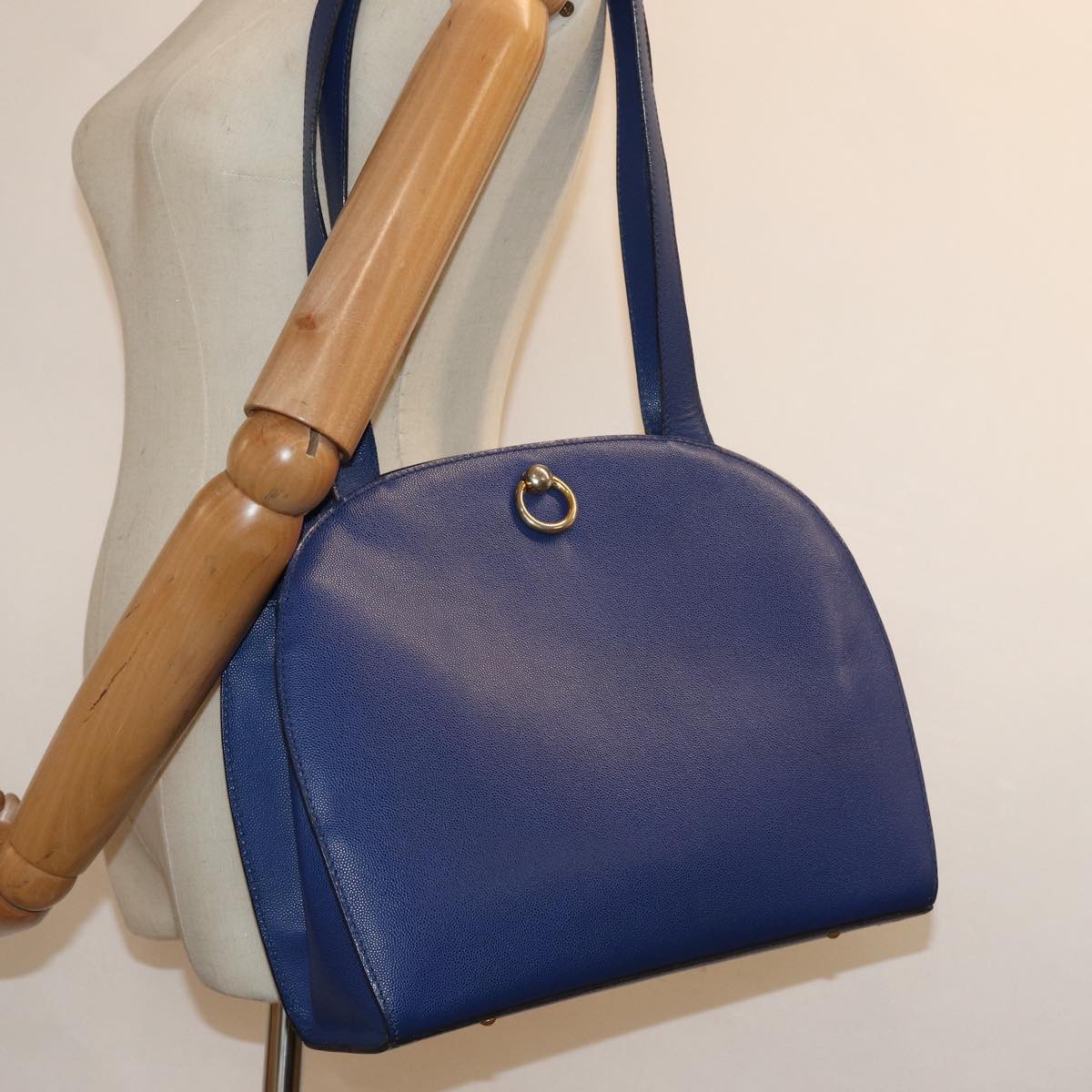 CELINE Shoulder Bag Leather Blue Auth 80611