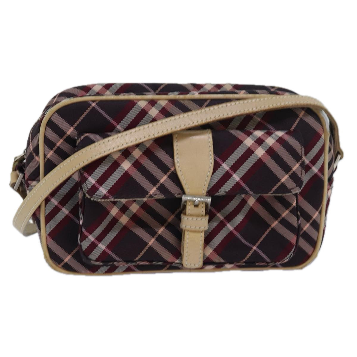 BURBERRY Nova Check Blue Label Shoulder Bag Nylon Red Auth 80617