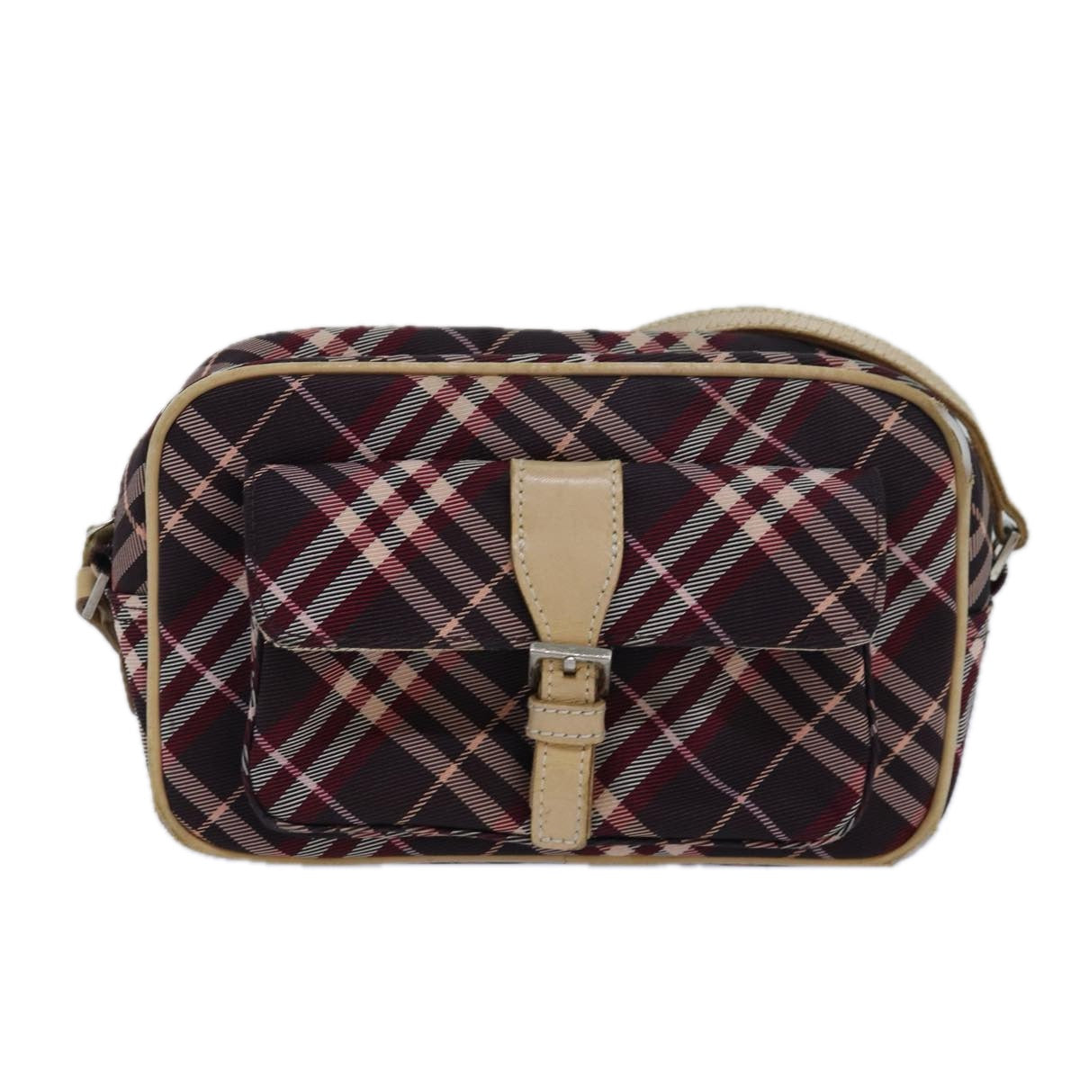 BURBERRY Nova Check Blue Label Shoulder Bag Nylon Red Auth 80617