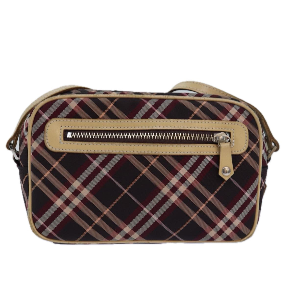 BURBERRY Nova Check Blue Label Shoulder Bag Nylon Red Auth 80617 - 0