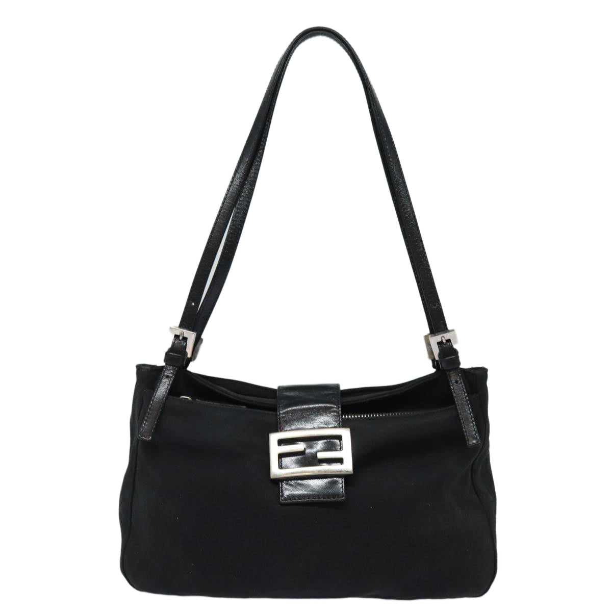 FENDI Mamma Baguette Shoulder Bag Nylon Black Auth 80619