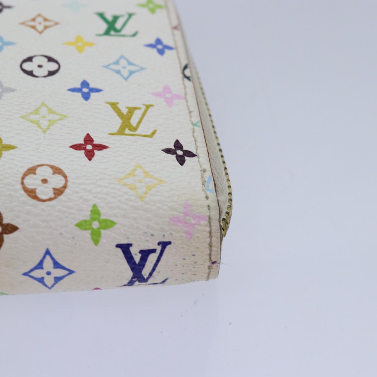 LOUIS VUITTON Monogram Multicolor Zippy Wallet White M60241 LV Auth 80667