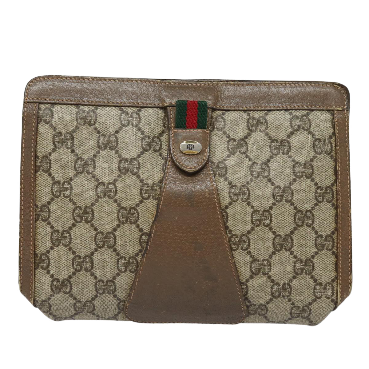 GUCCI GG Supreme Clutch Bag PVC Leather Beige 97 01 037 Auth 80682