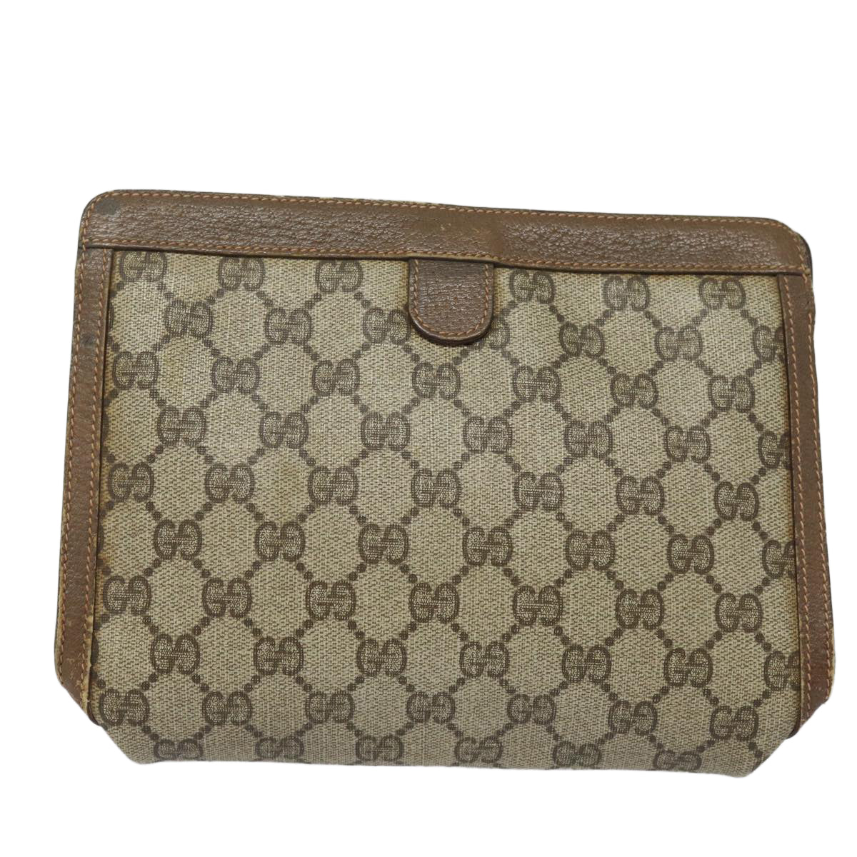 GUCCI GG Supreme Clutch Bag PVC Leather Beige 97 01 037 Auth 80682