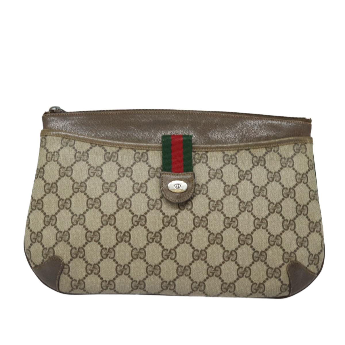 GUCCI GG Supreme Web Sherry Line Shoulder Bag PVC Beige Auth 80683 - 0