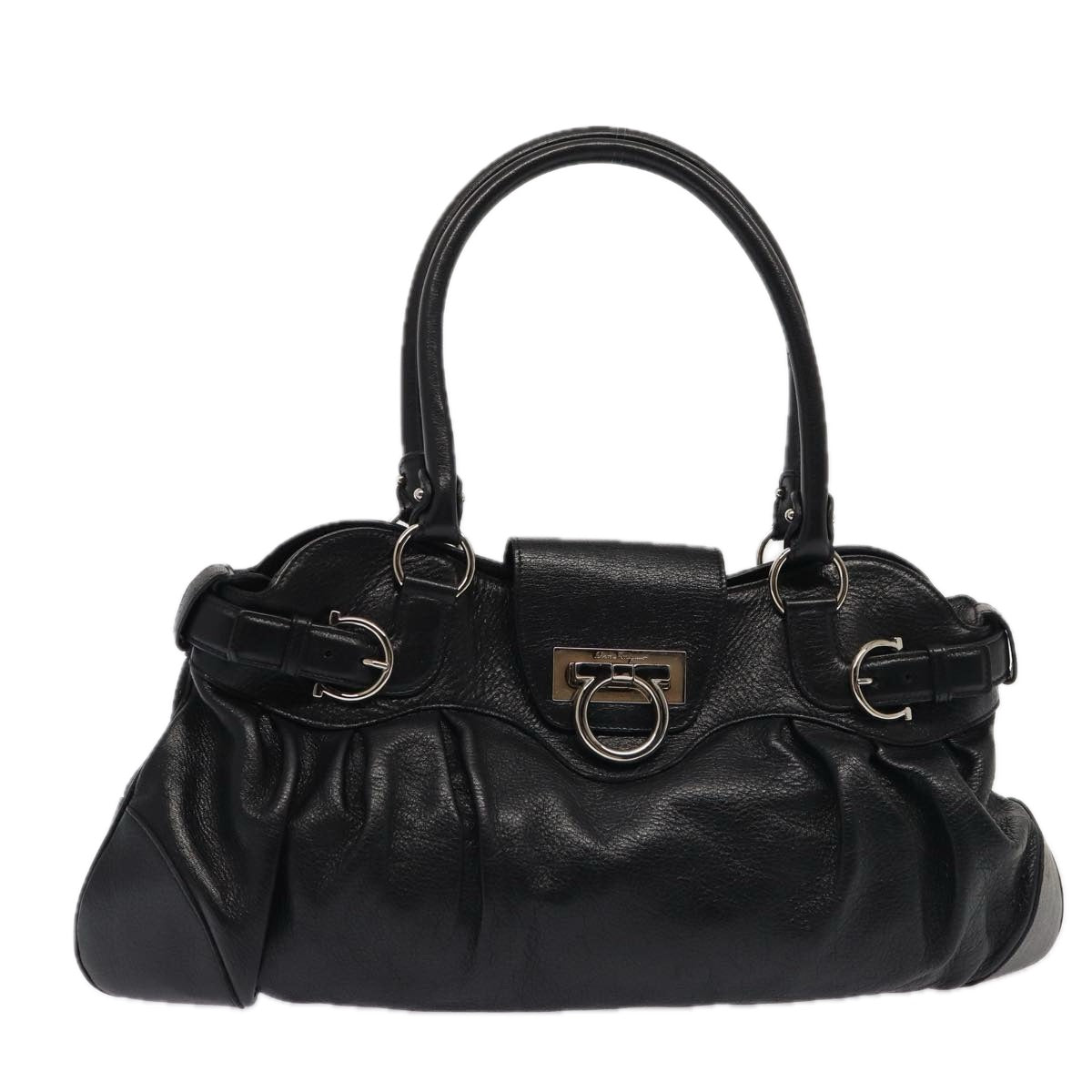 Salvatore Ferragamo Gancini Shoulder Bag Leather Black Auth 80685