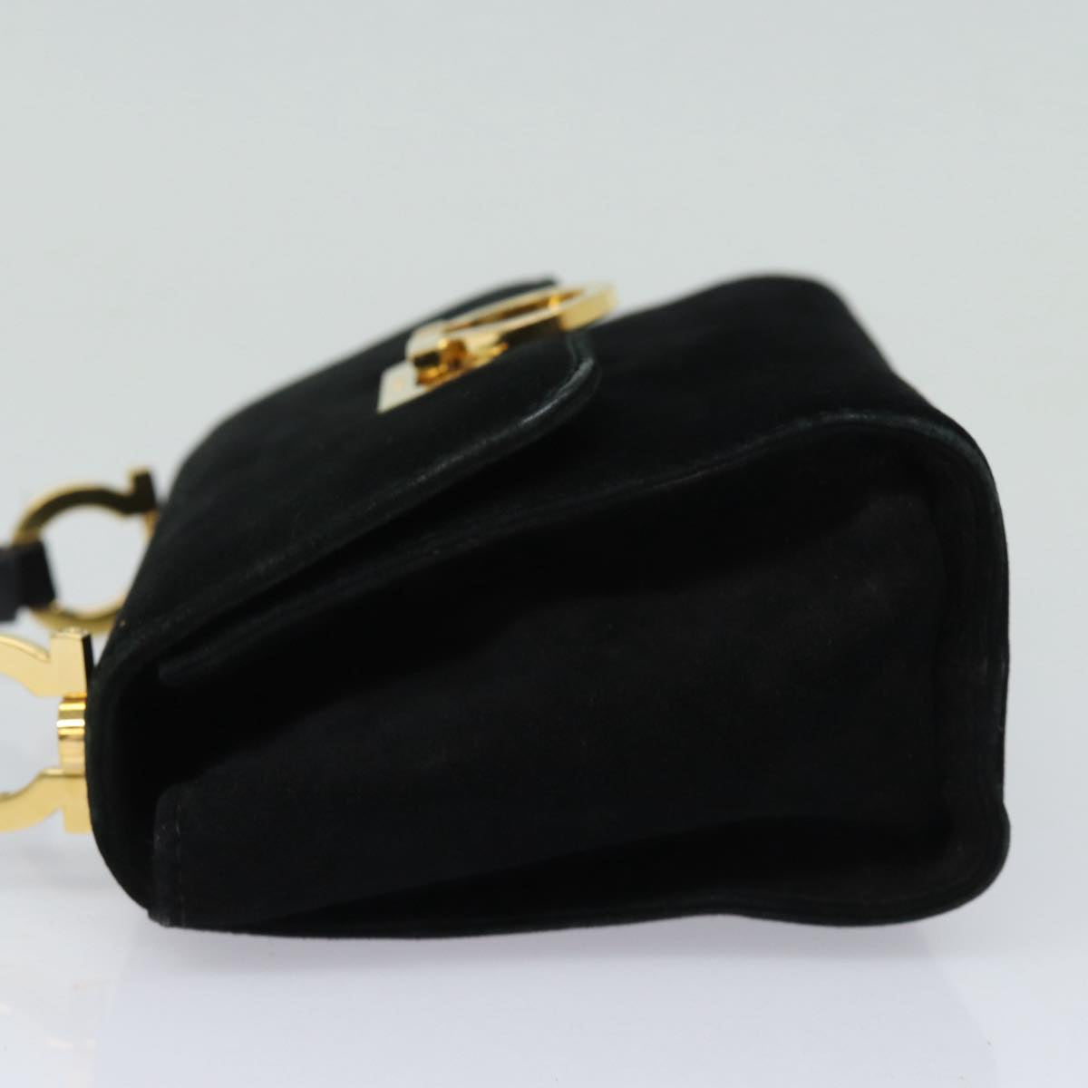 Salvatore Ferragamo Gancini Shoulder Bag Suede Black Auth 80709