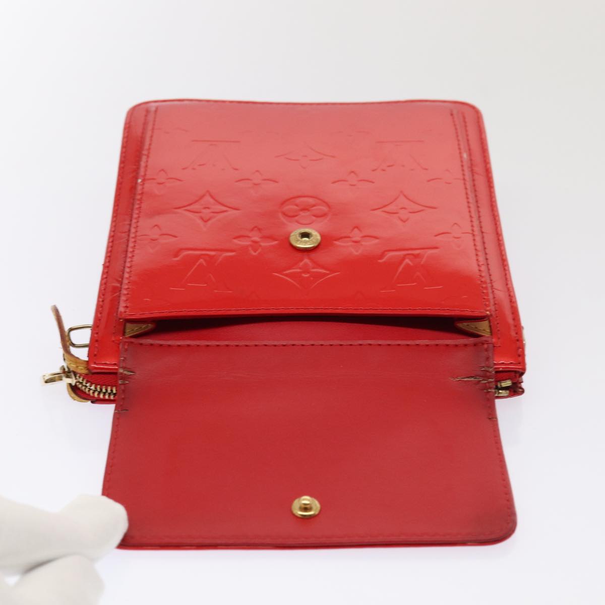 LOUIS VUITTON Monogram Vernis Motto Accessory Pouch Red M91137 LV Auth 80724