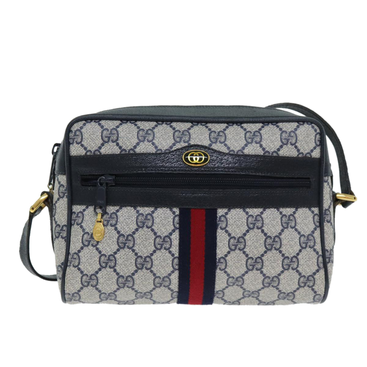 GUCCI GG Supreme Shoulder Bag PVC Leather Navy 98 02 004 Auth 80807