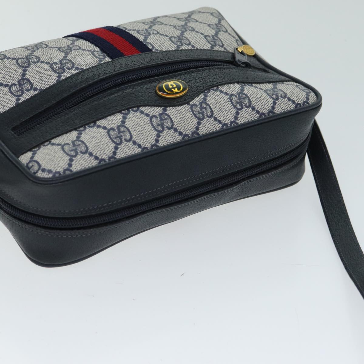 GUCCI GG Supreme Shoulder Bag PVC Leather Navy 98 02 004 Auth 80807