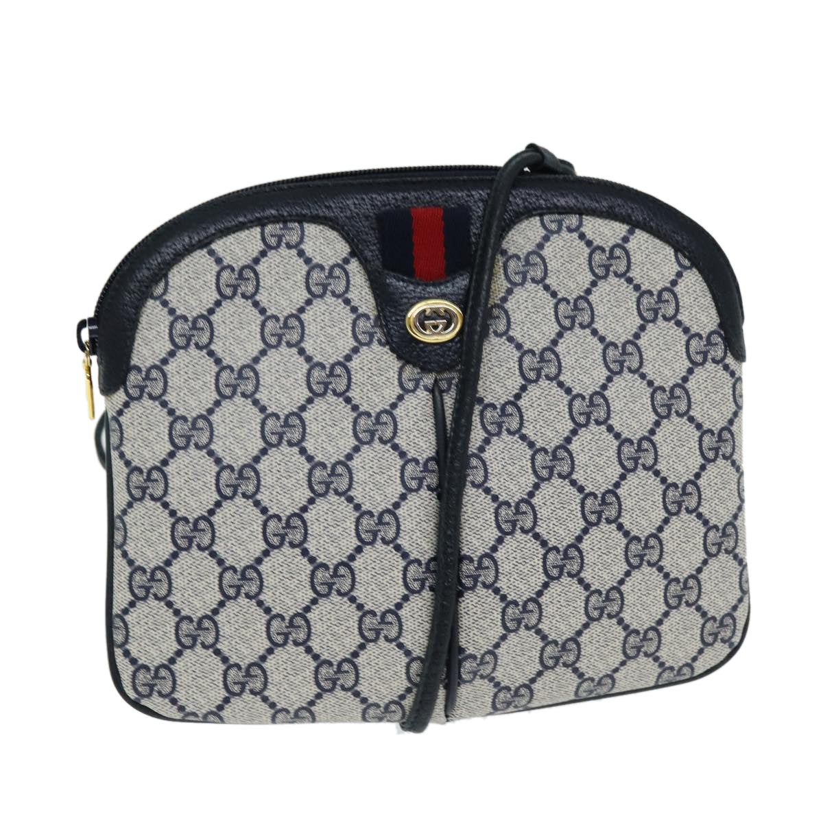 GUCCI GG Supreme Shoulder Bag PVC Leather Navy 904 02 047 Auth 80808