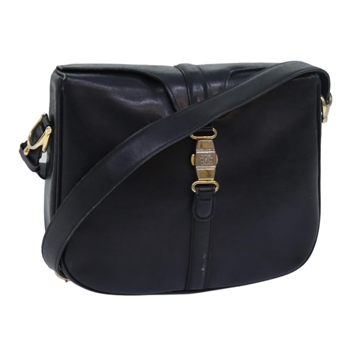 CELINE Shoulder Bag Leather Black Auth 80811