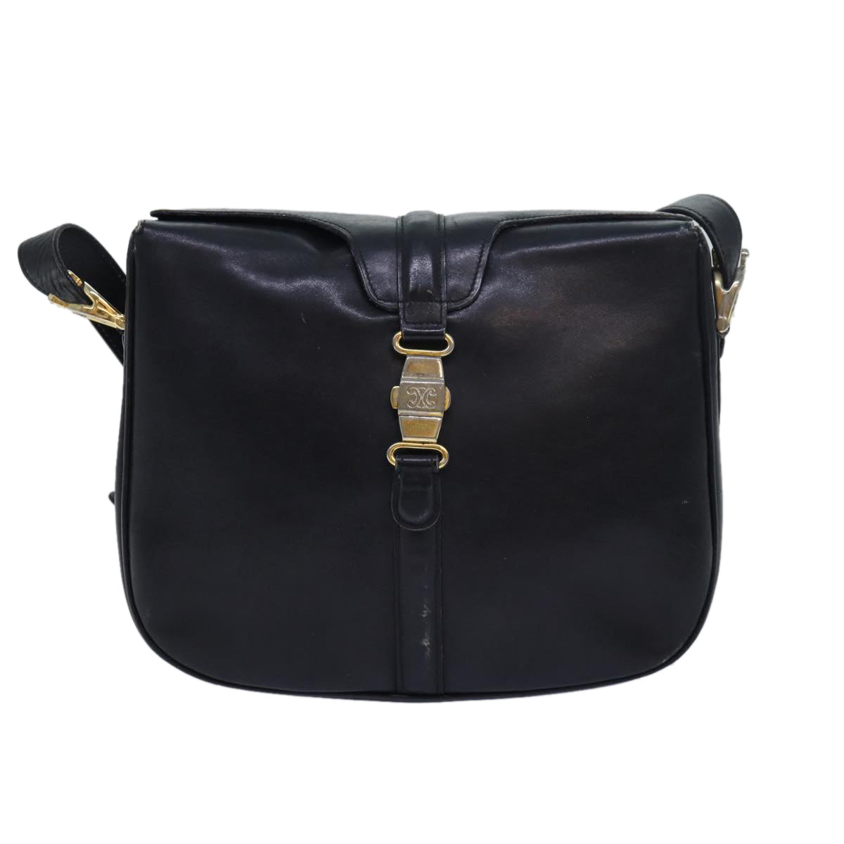 CELINE Shoulder Bag Leather Black Auth 80811