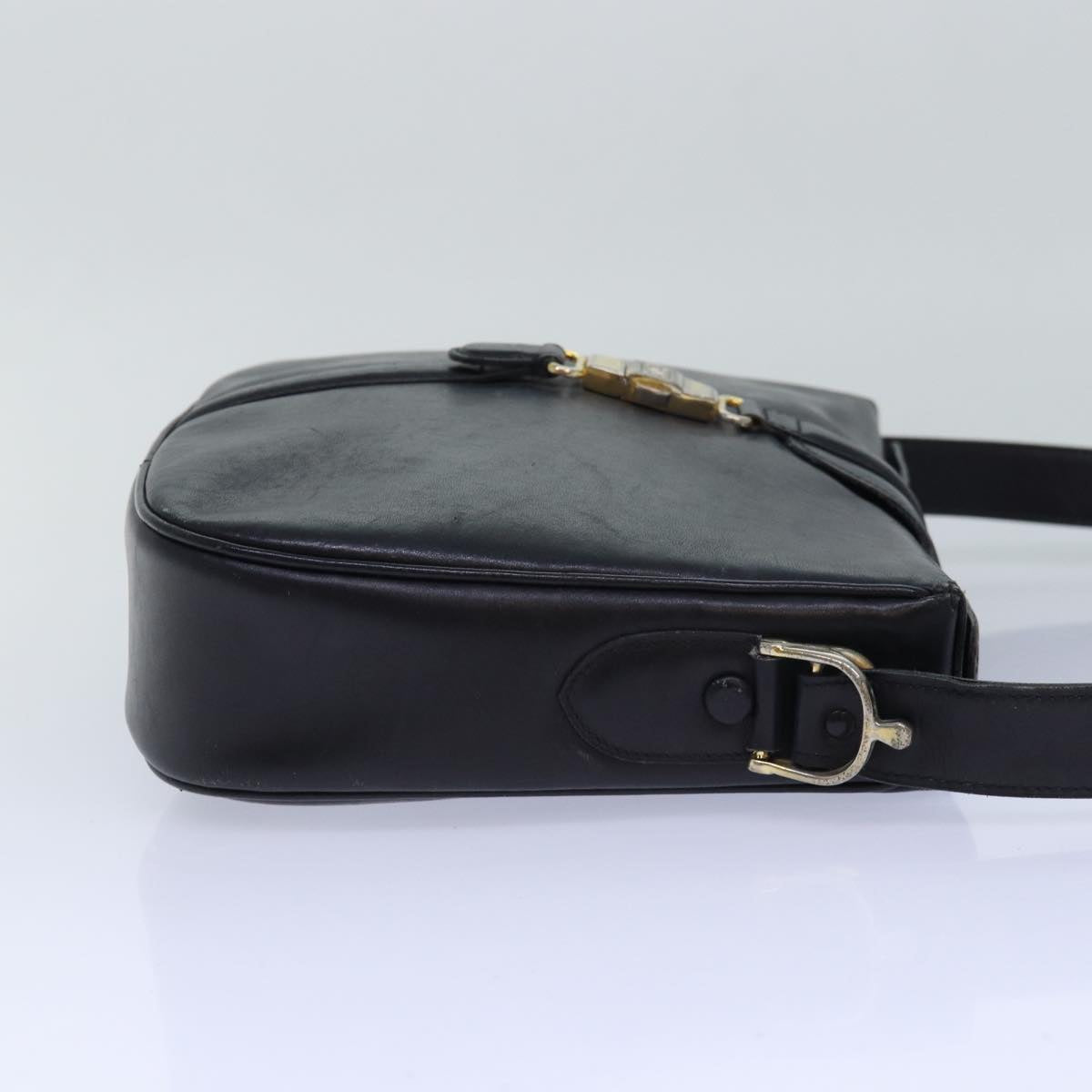 CELINE Shoulder Bag Leather Black Auth 80811