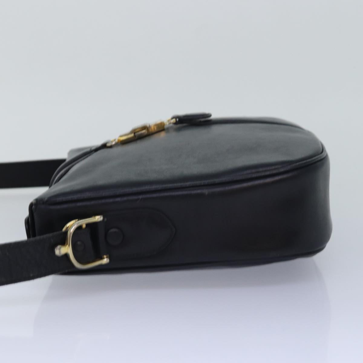 CELINE Shoulder Bag Leather Black Auth 80811