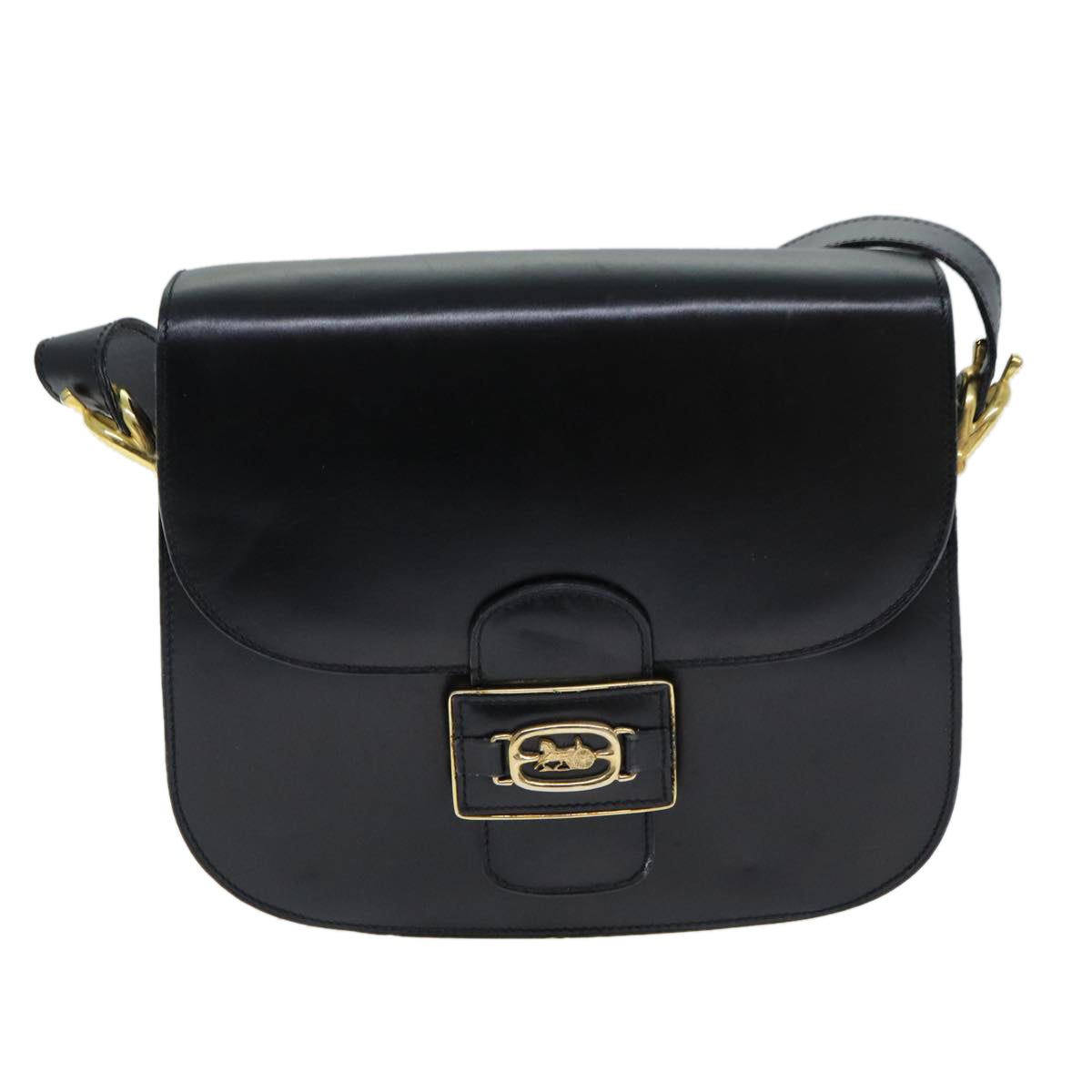 CELINE Shoulder Bag Leather Black Auth 80812