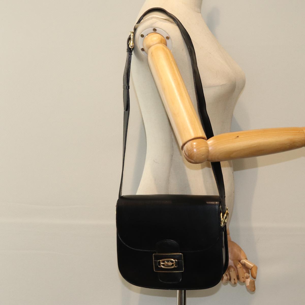 CELINE Shoulder Bag Leather Black Auth 80812