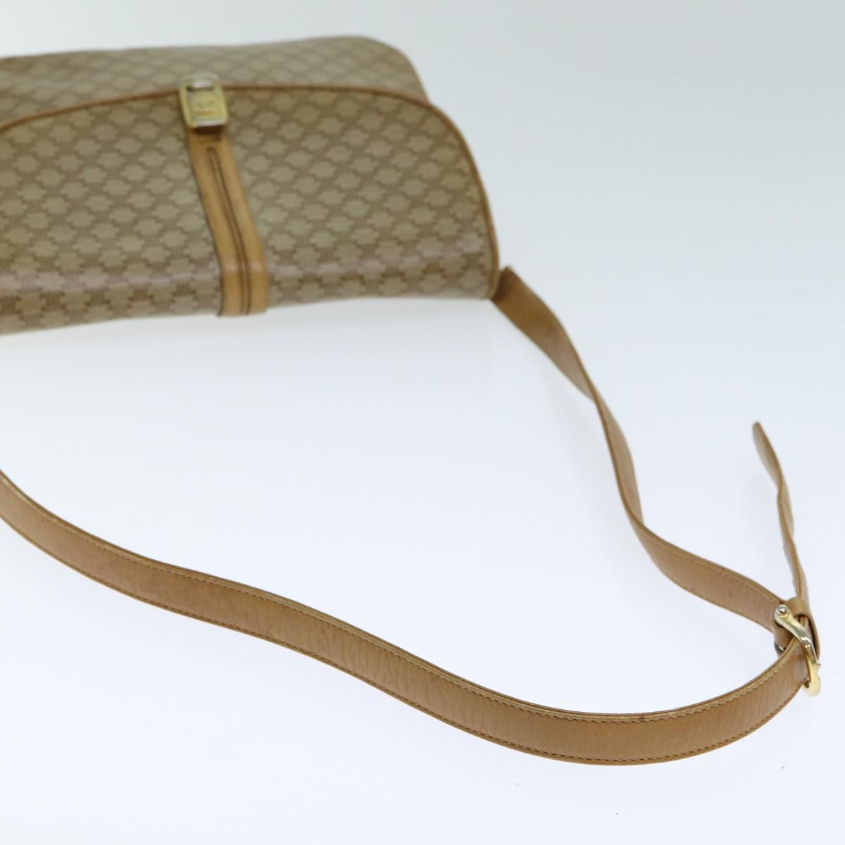 CELINE Macadam Canvas Shoulder Bag PVC Leather Beige Auth 80814