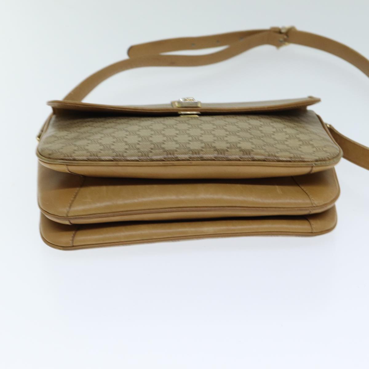 CELINE Macadam Canvas Shoulder Bag PVC Leather Beige Auth 80814