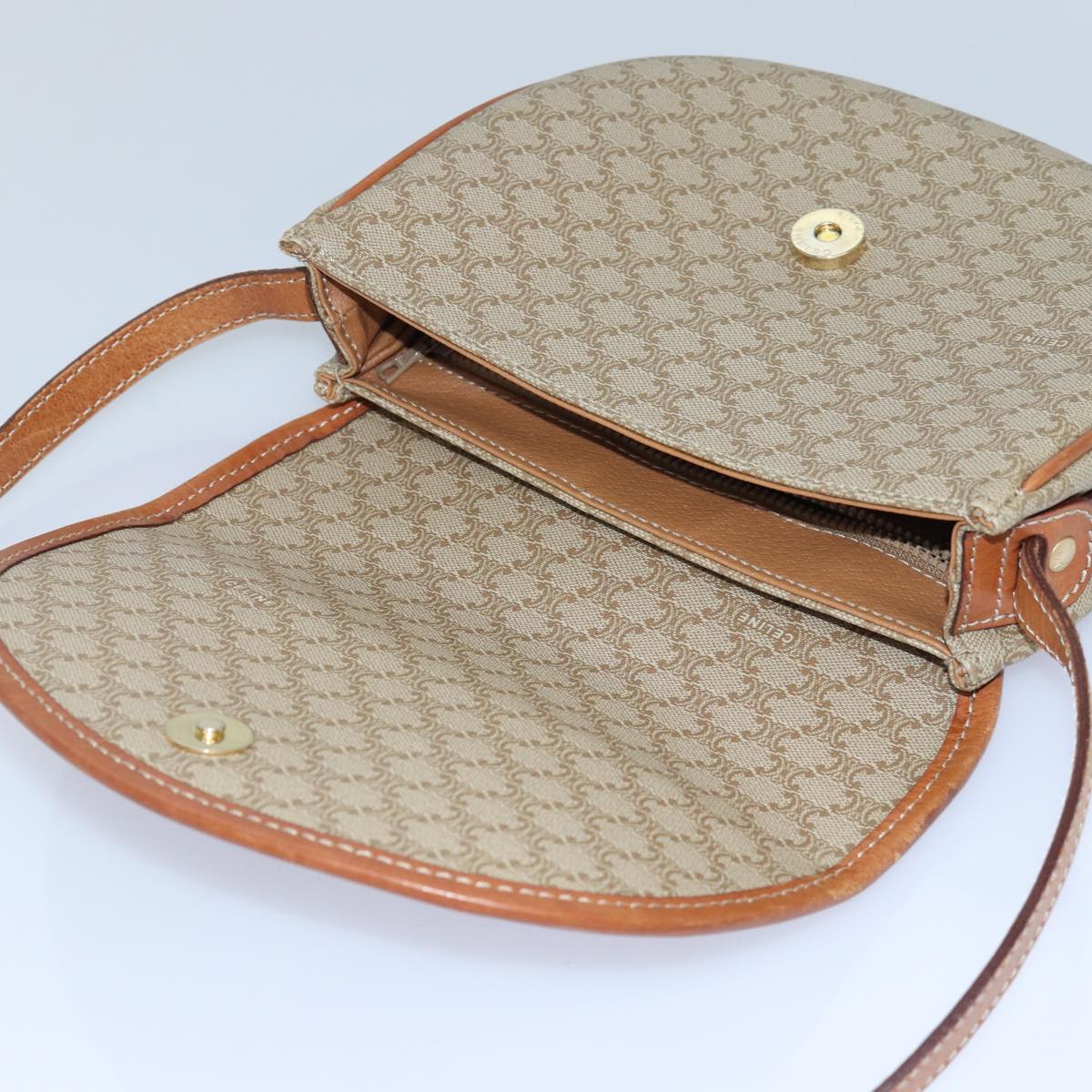 CELINE Macadam Canvas Shoulder Bag Beige Auth 80815