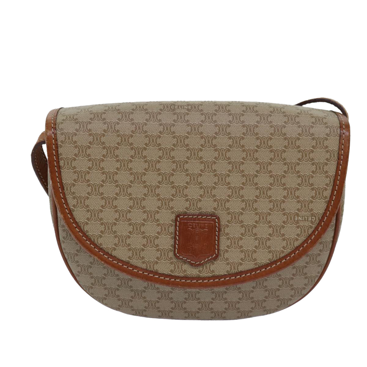 CELINE Macadam Canvas Shoulder Bag Beige Auth 80815