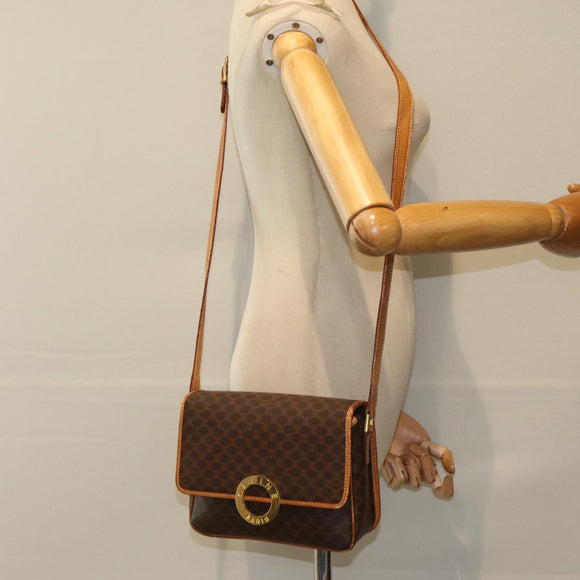 CELINE Macadam Canvas Shoulder Bag PVC Leather Brown Auth 80818
